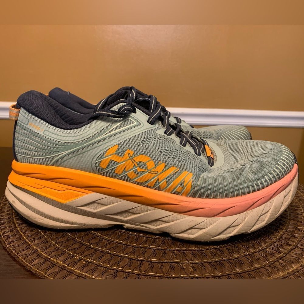 HOKA Bondi 7 Running Shoes 1110519 in Mint and Orange Women’s Size 9.5 Superfeet